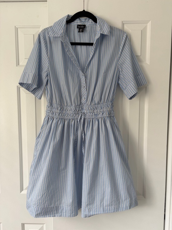 Nicole Miller Dresses & Skirts - Nicole Miller Light Blue & White Striped Smocked-Waist Mini Dress